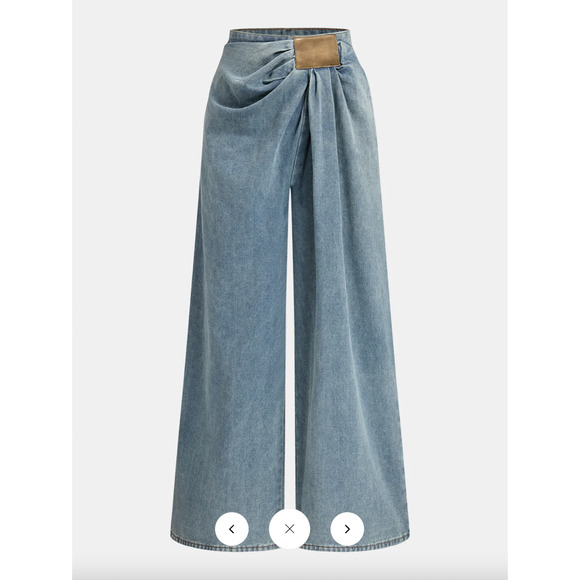 Commense Pants - NWT Commense Asymmetrical Ruched Denim Wide-Leg Pants Sz L